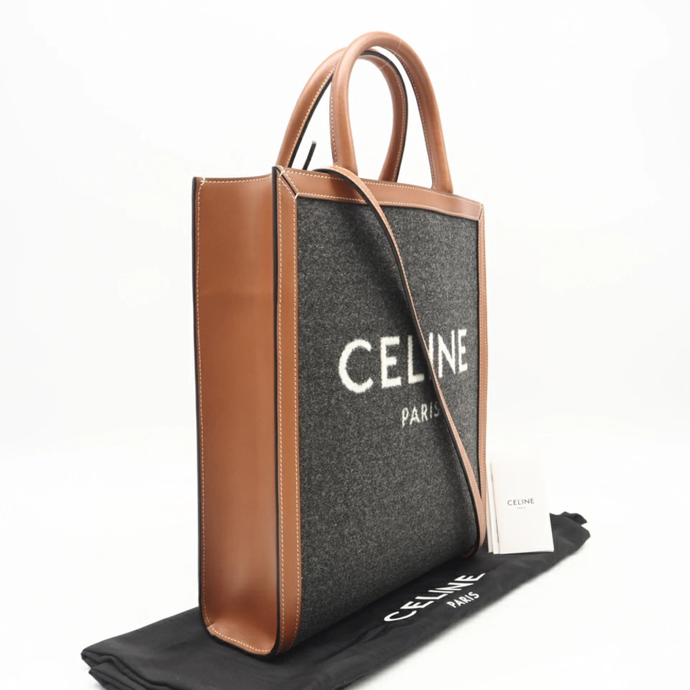 Celine Vertical Cabas Handbag Calf Leather Gray Brown